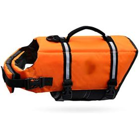 Ripstop Dog Life Vest; Reflective & Adjustable Life Jacket for Dogs with Rescue Handle for Swimming & Boating (colour: Vital Orange, size: S)